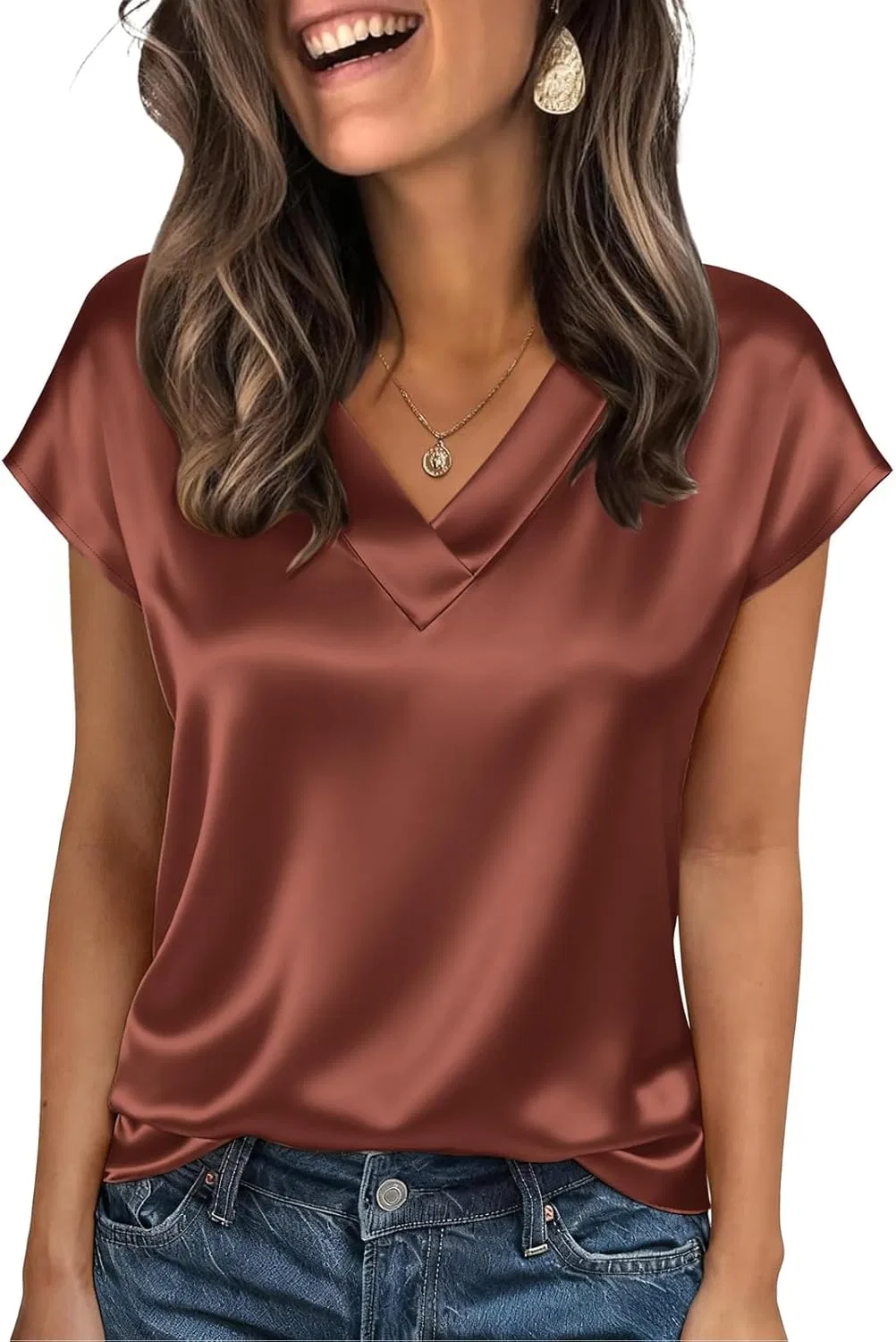 Женская футболка с капюшоном из сатина, Work Shirts for Women Plus Size, Coffee
