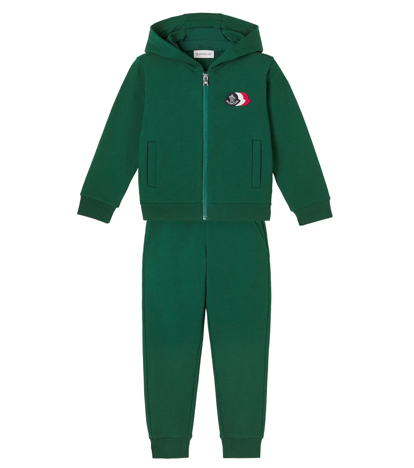 Комплект из флисовой толстовки с капюшоном и спортивных штанов Moncler Enfant, зеленый