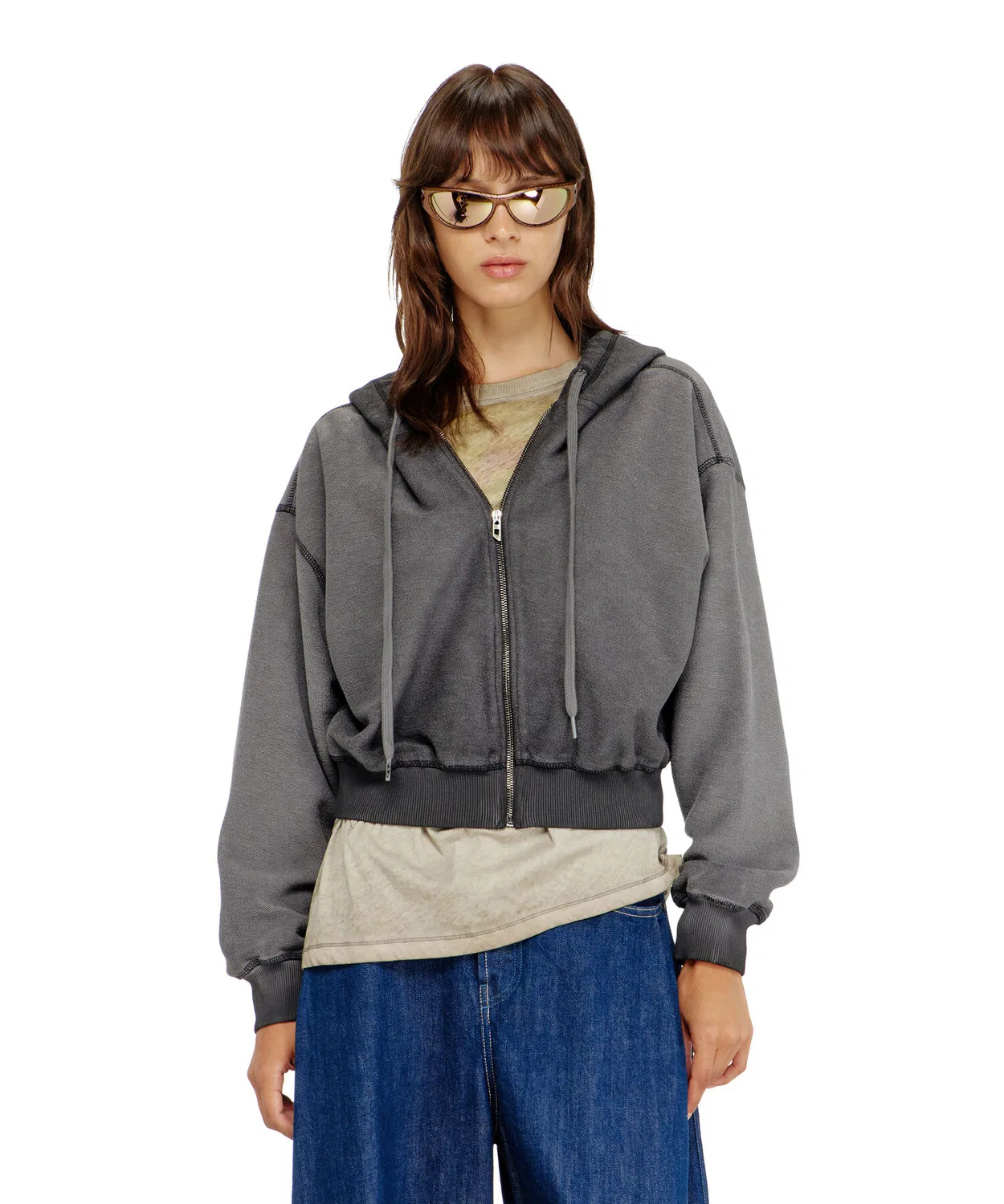 Женский худи с принтом F-SUNNY-HOOD-ZIP DIESEL, Серый