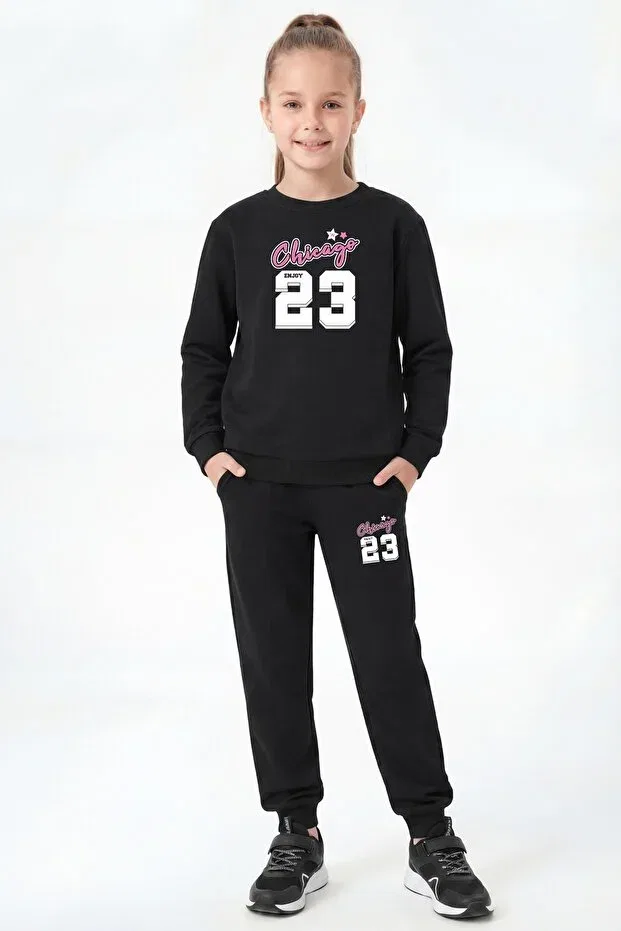Детский комплект спортивного костюма для девочек с принтом Fyk Collection, Navy Black Smoked — фото 3