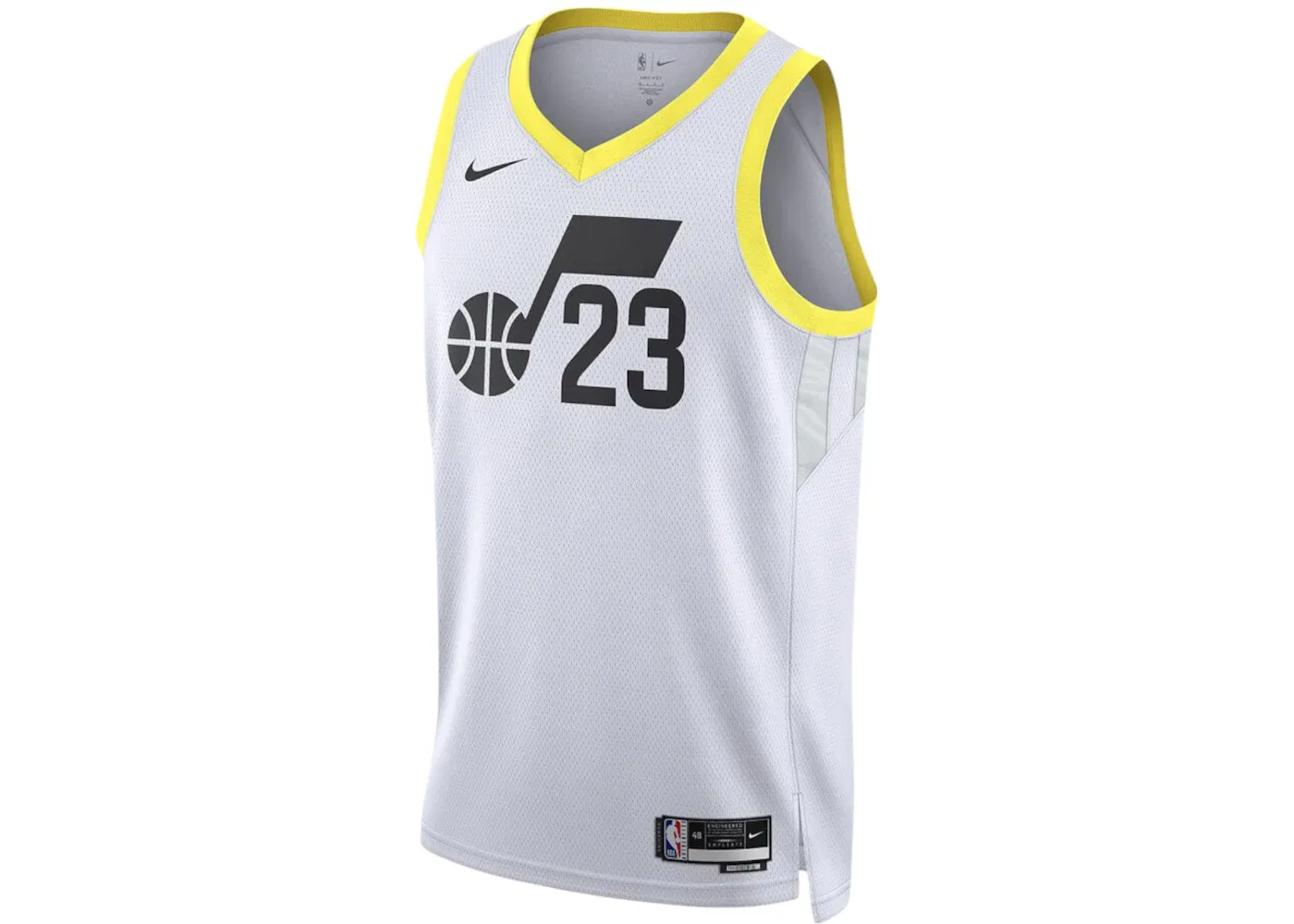 Мужская футболка с длинным рукавом Nike NBA Utah Jazz Lauri Markkanen Association Edition Swingman Dri-Fit Jersey, White/Black/Yellow