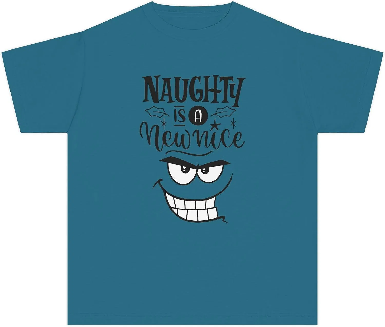 Женская футболка с принтом Naughty or Nice Face | Topaz Blue — фото 2