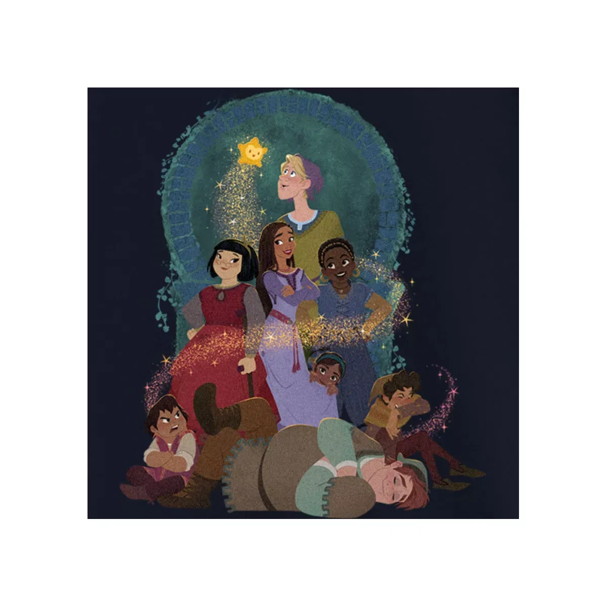 Детская футболка для девочек с принтом Asha and the Teens Disney Heather Navy — фото 2