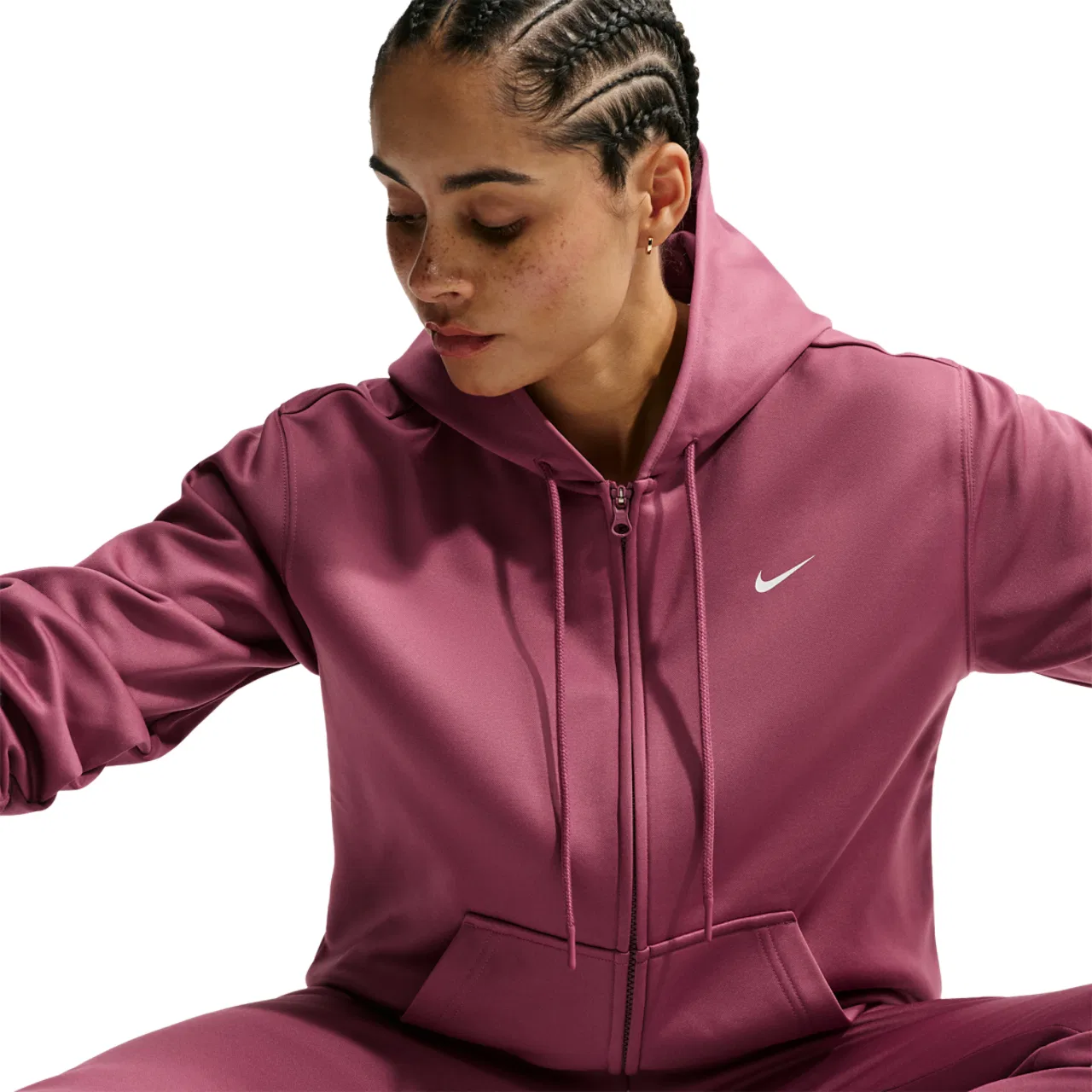 Женское худи на молнии с флисом средней плотности Therma-FIT Studio Fleece Sport Nike, Pink Smoke/White — фото 3
