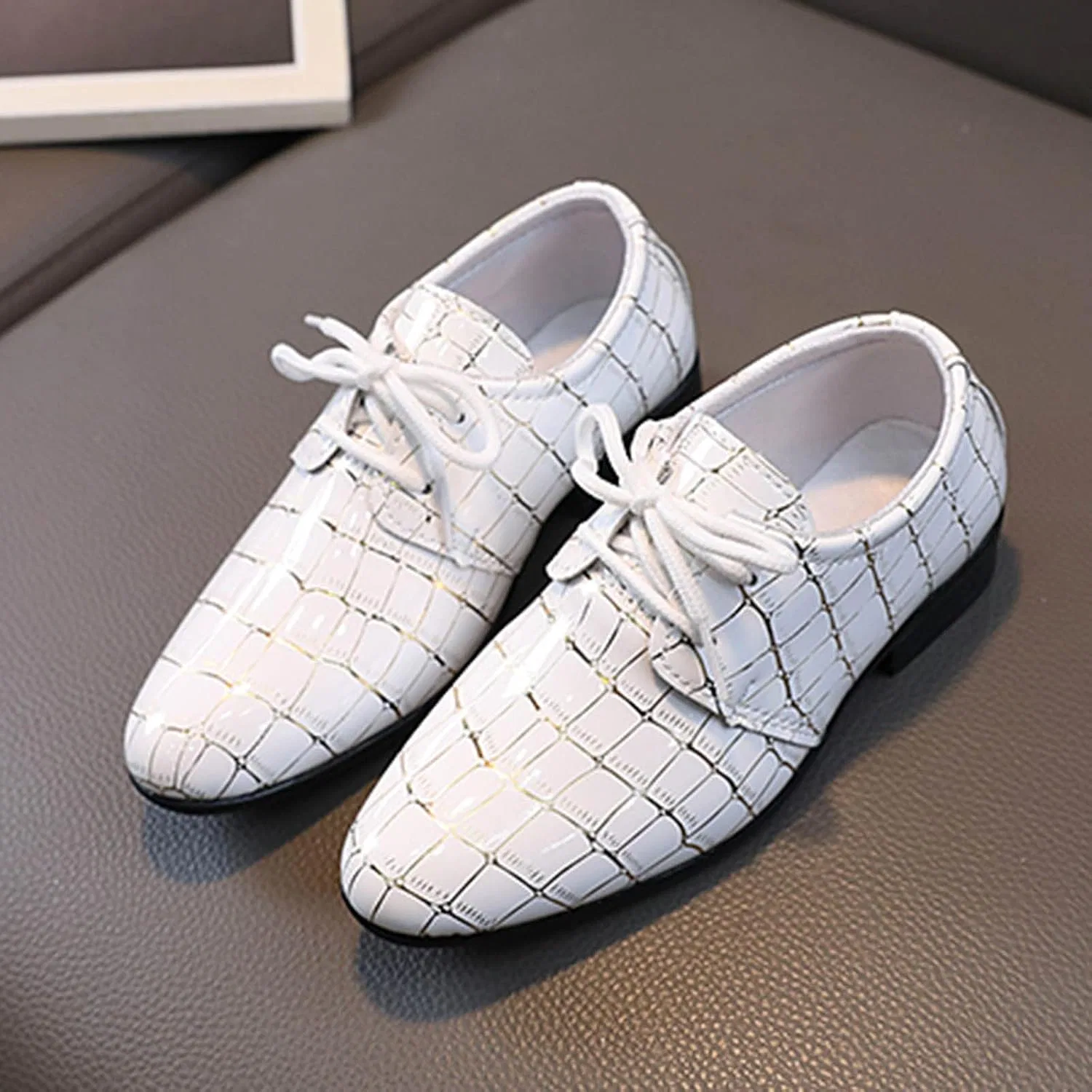 Детские туфли-оксфорды для мальчиков с принтом, модель Boys Pointed Toe Dress Shoes, White — фото 4