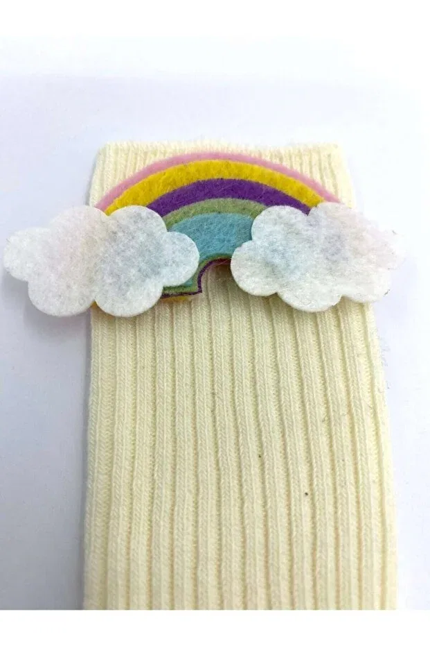 Детские носки для девочек с рисунком Rainbow Figured Burcu Atölye, Ecru — фото 3