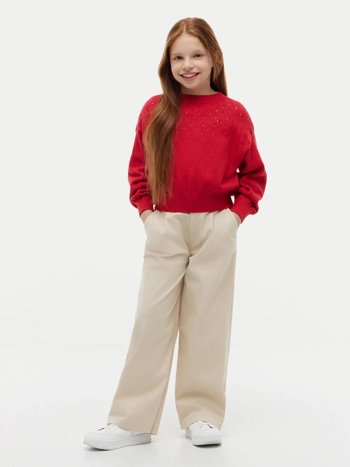 Пуловер свободного кроя для девочки Pointelle Tommy Hilfiger, красный — фото 2