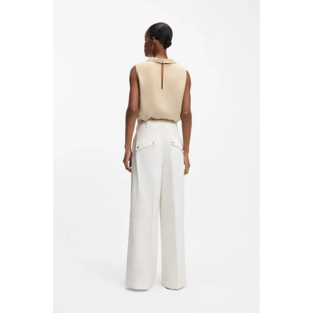 Женские брюки свободного кроя с широкими брючинами BOSS, White — фото 4