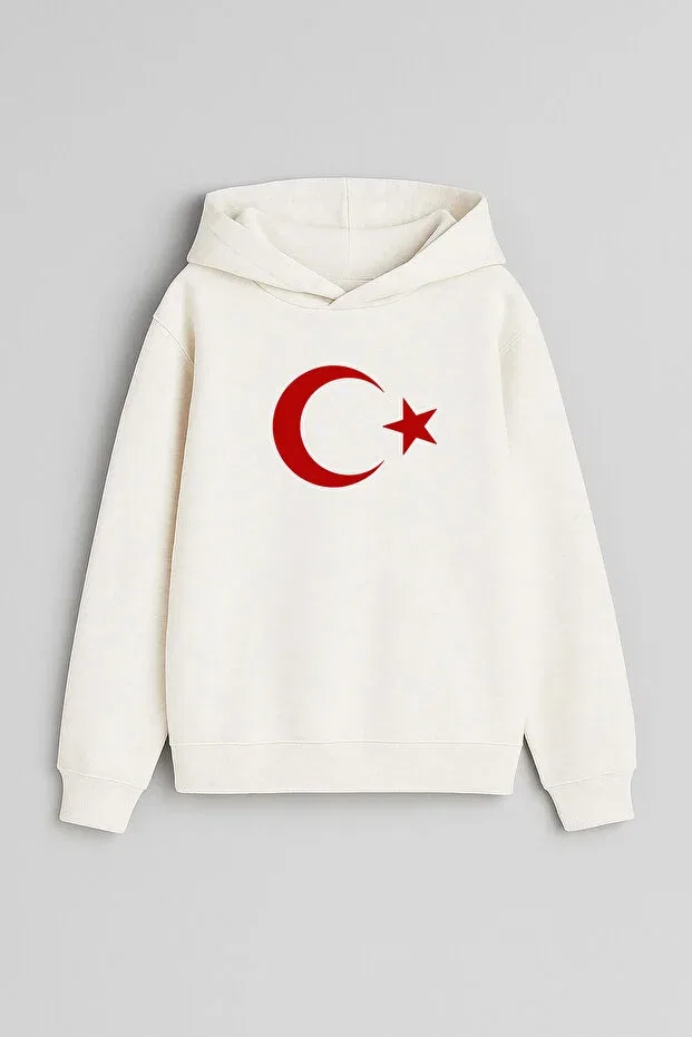 Детское худи с принтом Turkish Flag Printed Ecru Girls Boys Hooded Sweatshirt Moda, Black
