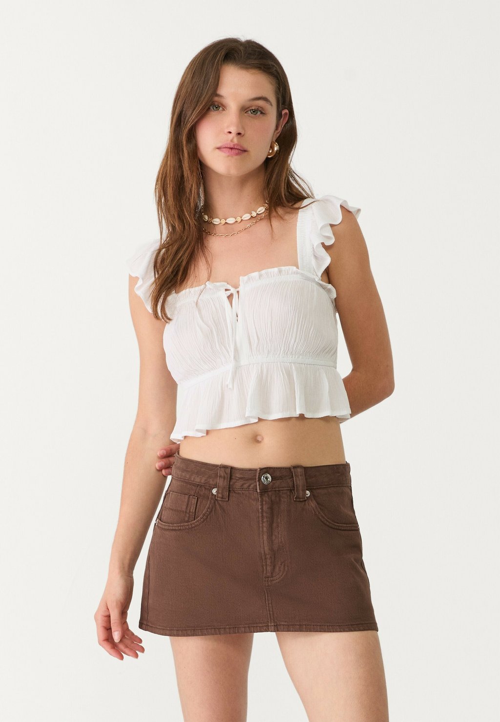 

Джинсовая юбка A-line skirt Stradivarius, темно-коричневый