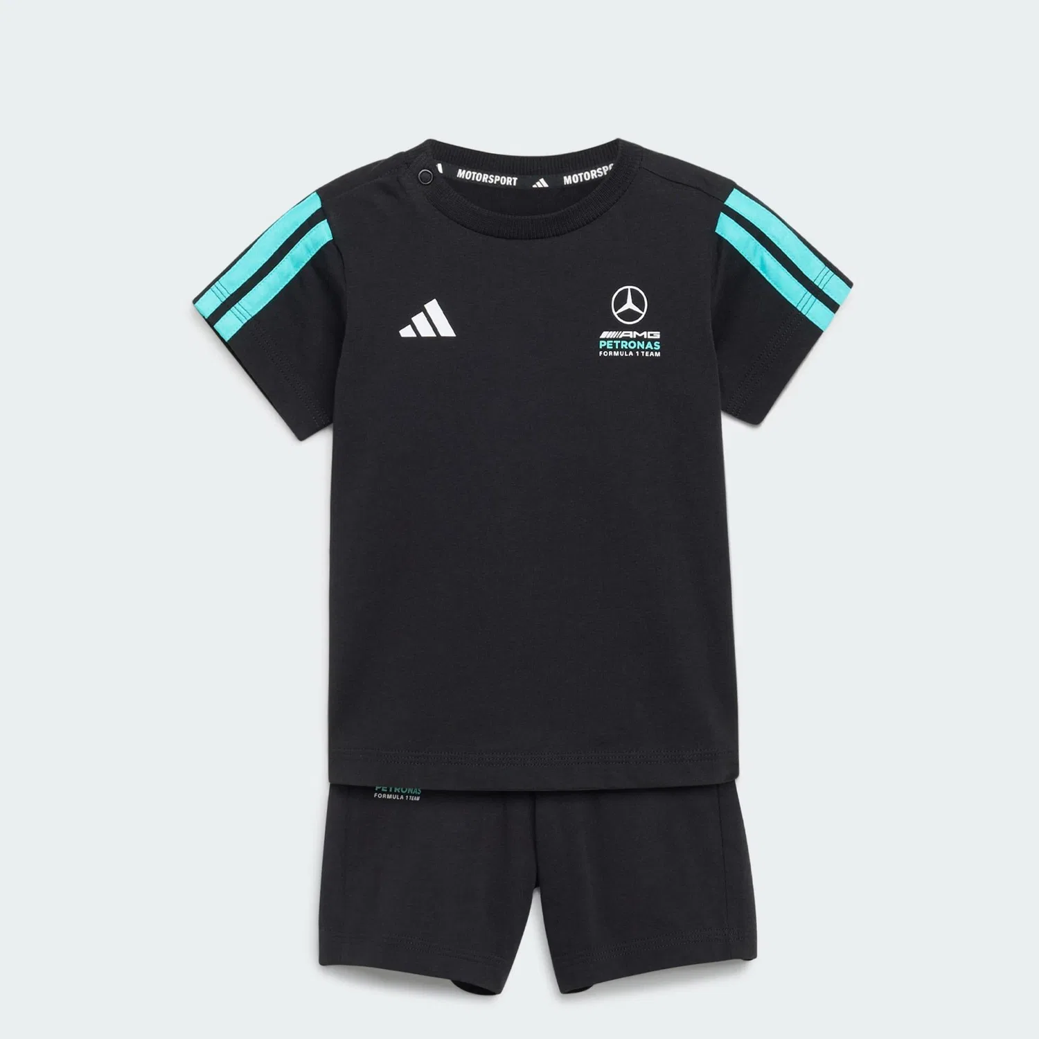 Детский спортивный костюм с коротким рукавом Mercedes-AMG Petronas Formula 1 Team DNA Baby, Adidas, Цвет Schwarz / Turkis — фото 3