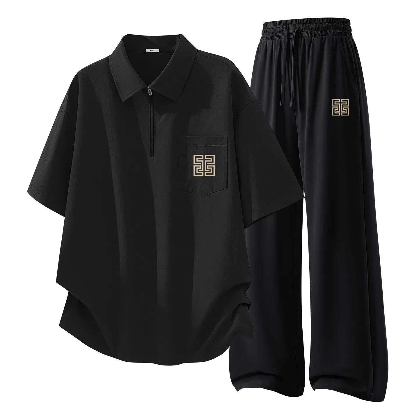 Детский комплект спортивной одежды с геометрическим принтом MINISO, Black B Geometric Fretwork