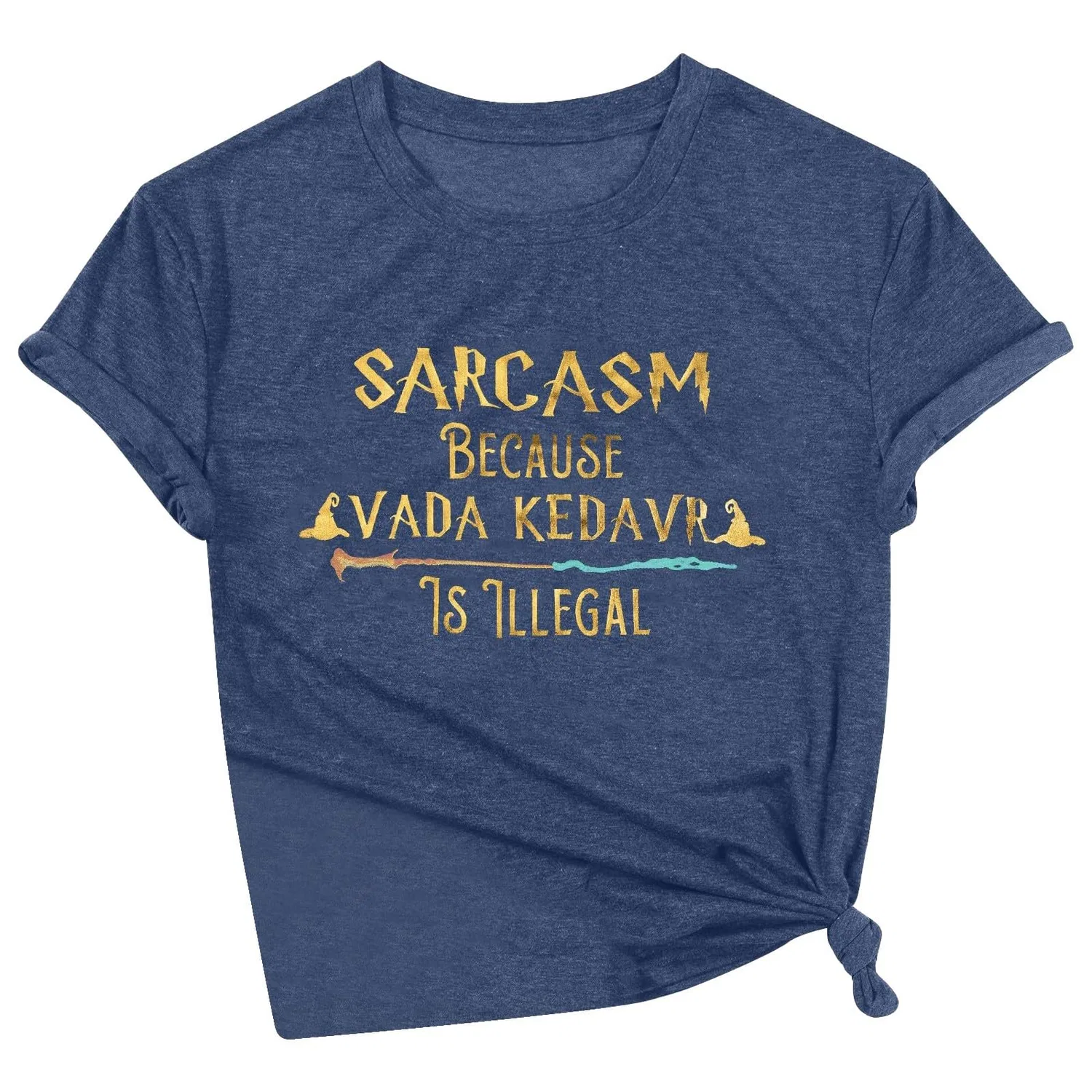 Женская футболка с принтом Sarcasm Because Avada Kedavra is Illegal, Navy