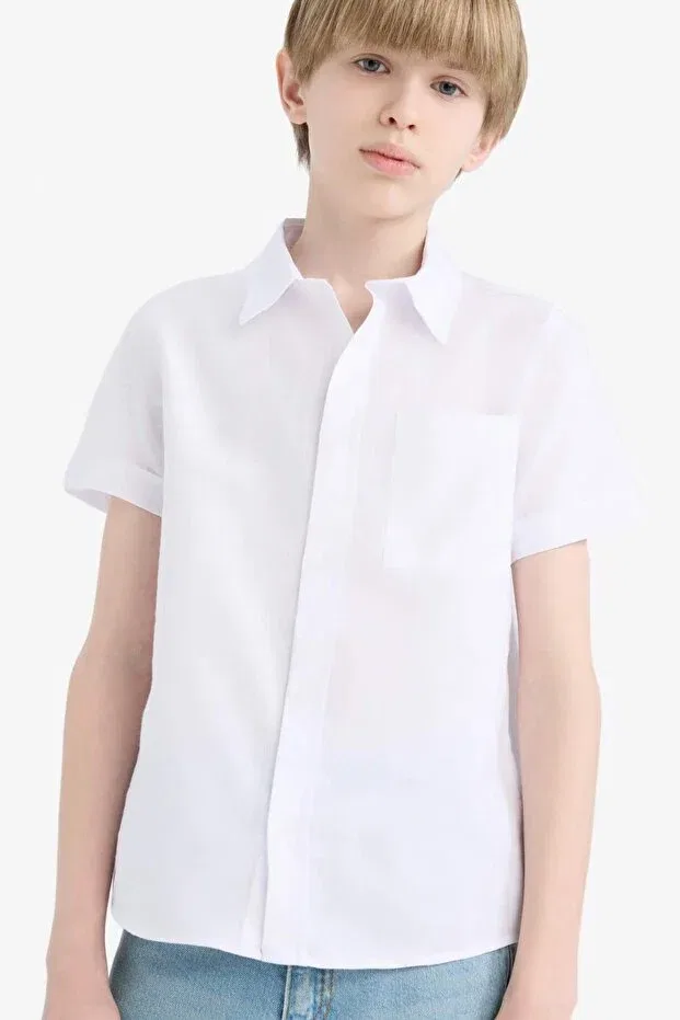 Детская рубашка с коротким рукавом поло из хлопка Defacto, White-Wt79