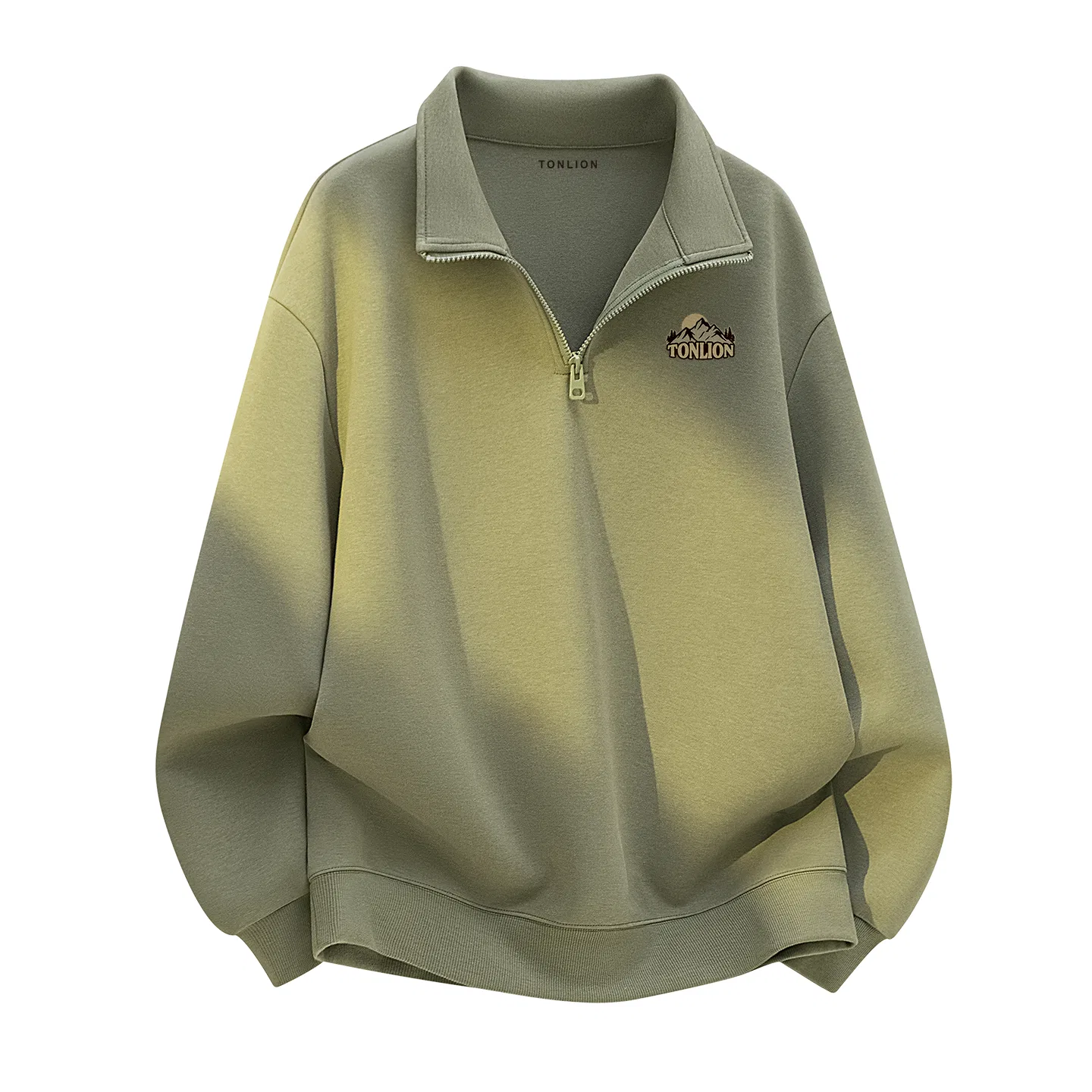 Детская толстовка с воротником-стойкой утепленный Oversize Tonlion, Gray Pea Green/Light Beige — фото 3