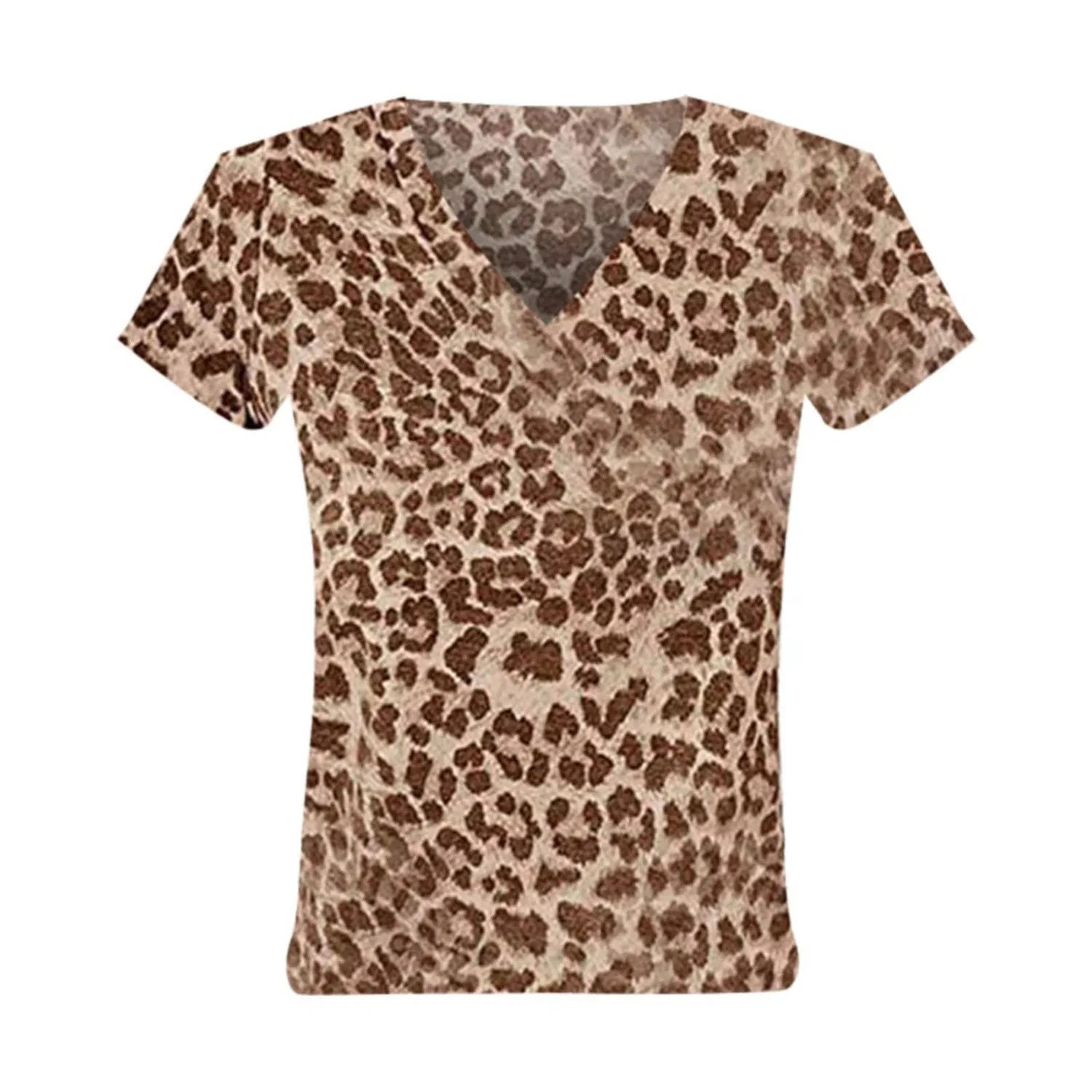Женская футболка с V-образным вырезом с принтом Leopard Print Camo, Brown — фото 4