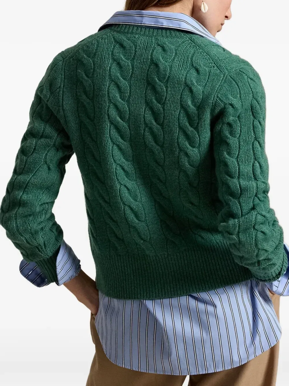 Вязаный кардиган с вышитым логотипом POLO RALPH LAUREN, зеленый — фото 3