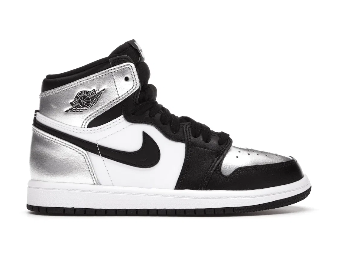 Детские кроссовки для мальчиков с принтом Jordan 1 Retro High Jordan, Black Metallic Silver White Black
