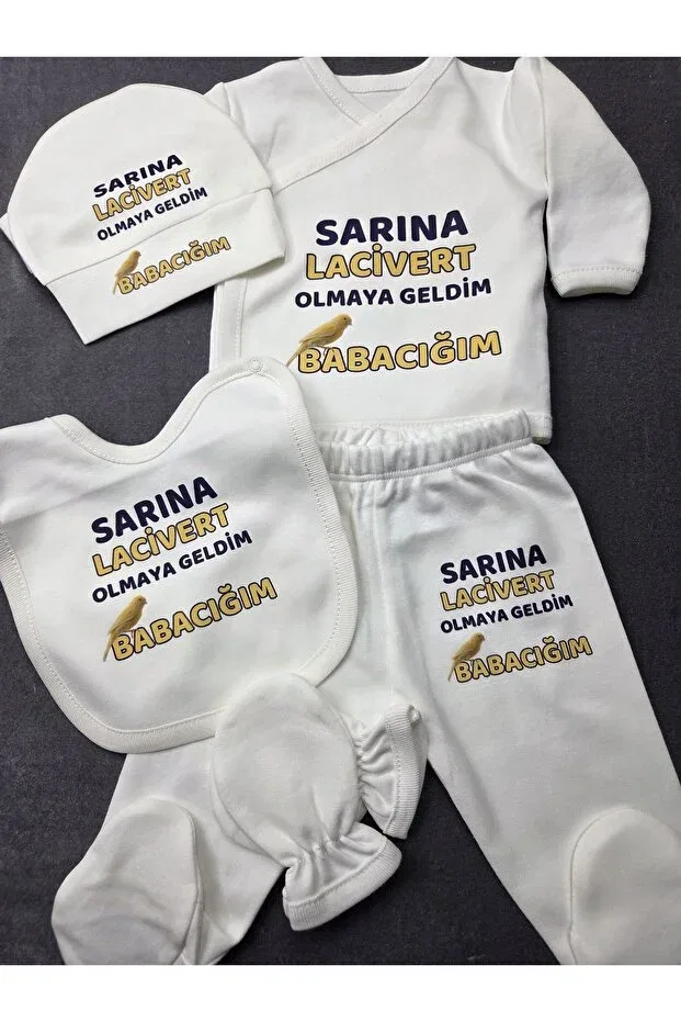 Детский комбинезон с принтом Newborn Gift Baby Bodysuit Lupi, Navy Blue And Yellow — фото 2