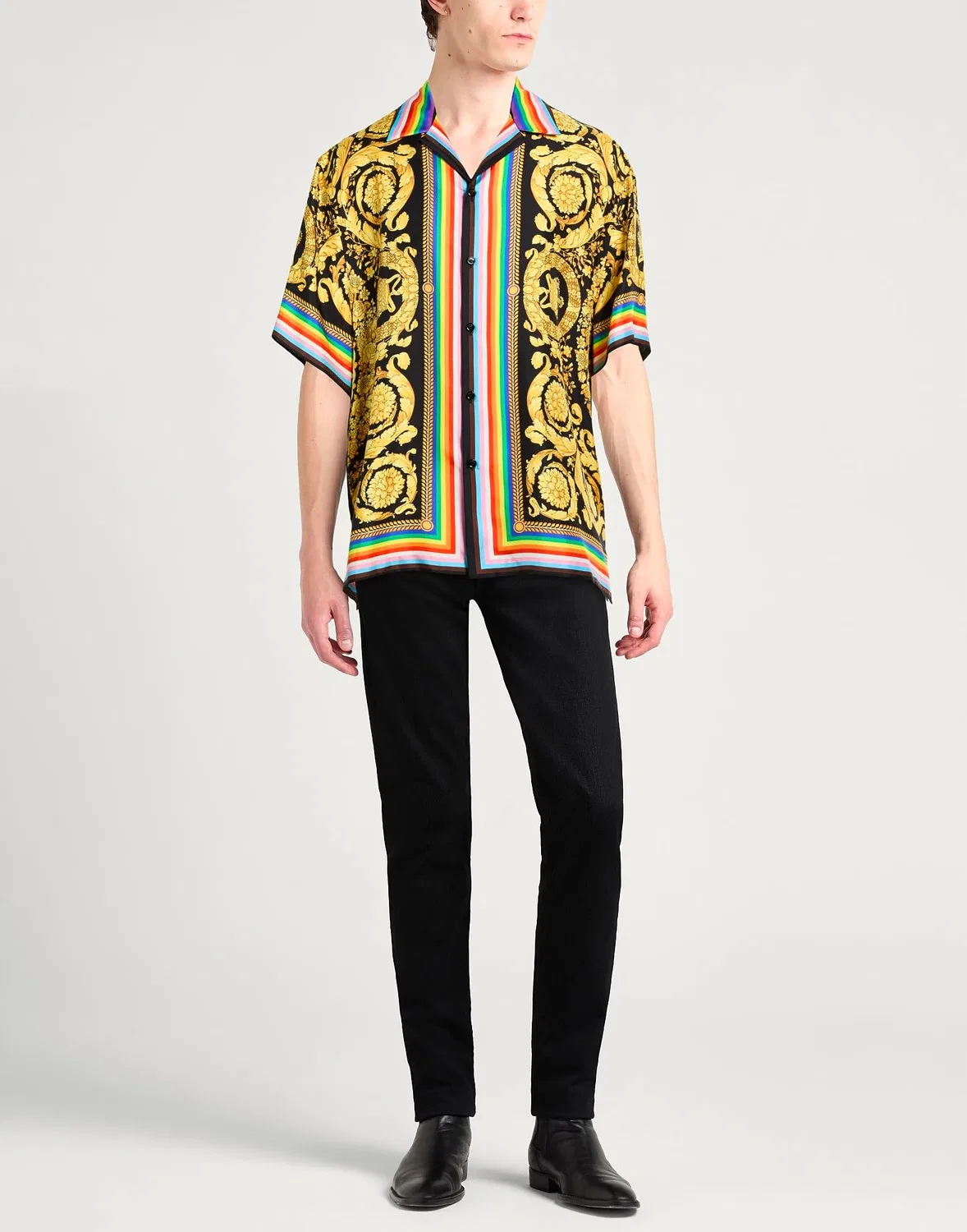 Мужская рубашка регулярного кроя с принтом Versace, черный — фото 2