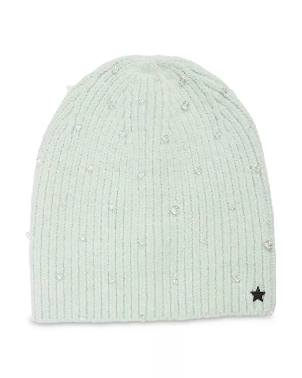 

Вязаная шапка с кристальными бусинами в рубчик Jocelyn, зеленый