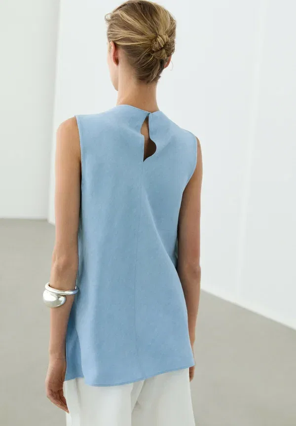 Блуза с запахом Massimo Dutti, light blue, светло-голубой — фото 2