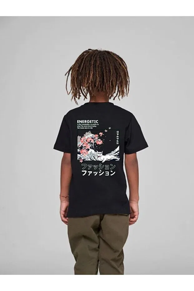 Детская футболка с принтом Children'S oversize unisex cat cotton crew neck t-shirt Vask, Black I