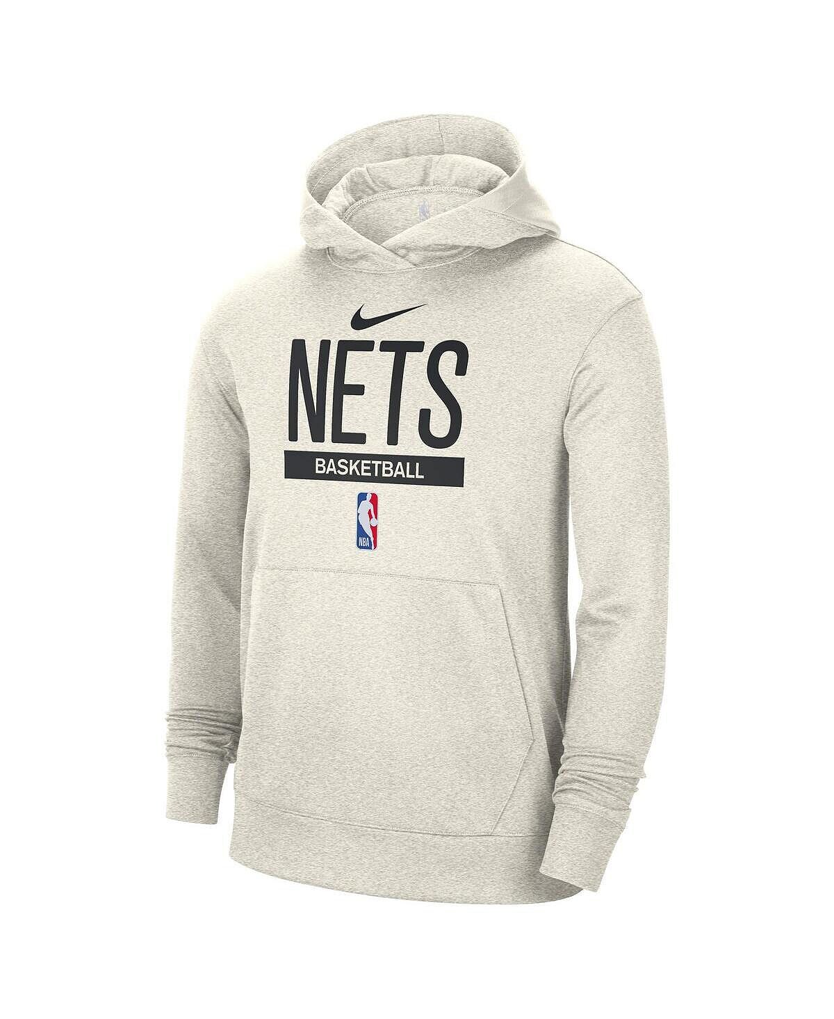 Мужская кремовая толстовка с капюшоном brooklyn nets 2022/23 spotlight on-court practice performance Nike, кремовый — фото 4