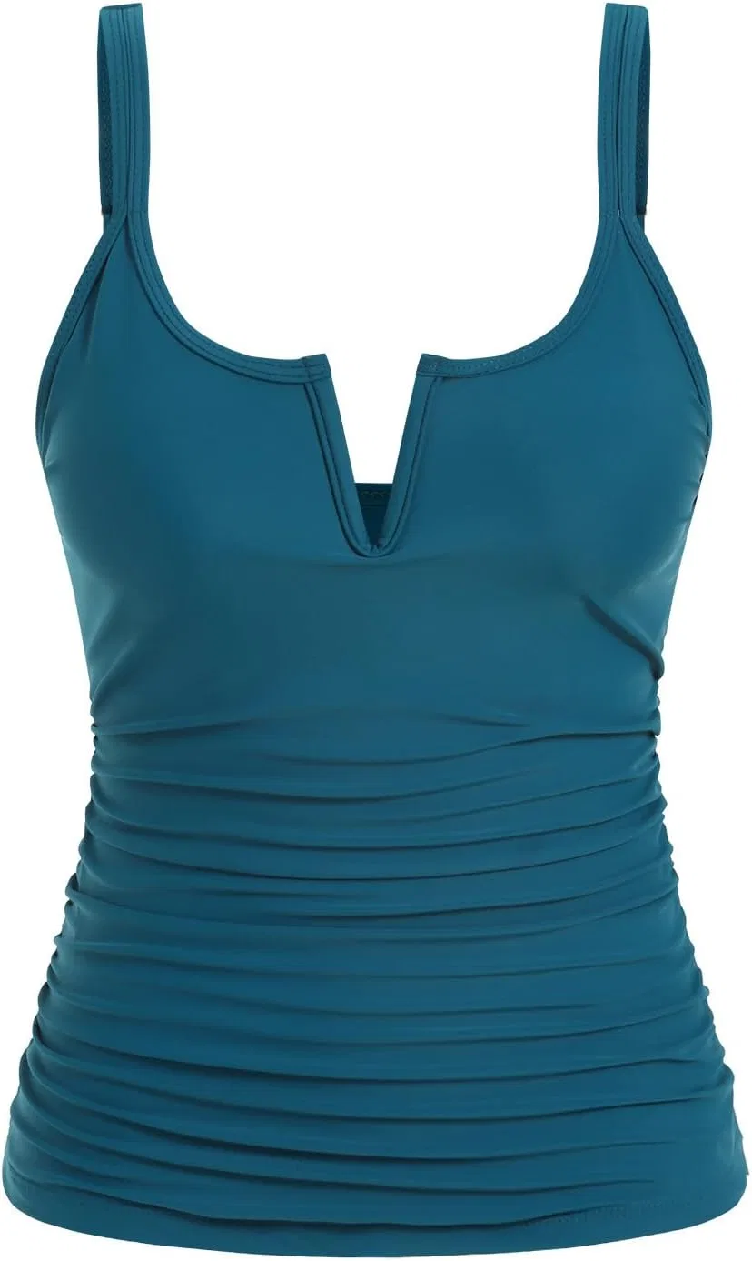 Женский танкини с V-образным вырезом, ruched, Black/Blue — фото 3