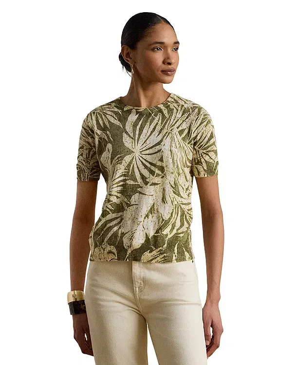 Женский свитер с принтом Palm Frond Print Short Sleeve Sweater Ralph Lauren, Farm Olive
