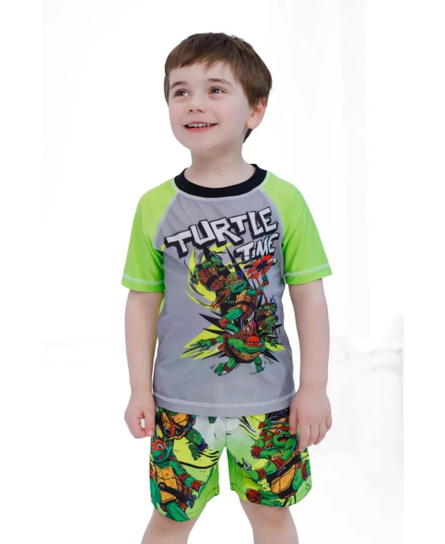 Комплект из двух предметов для мальчиков с рашгардом и плавками Teenage Mutant Ninja Turtles, Grey And Neon Green — фото 2
