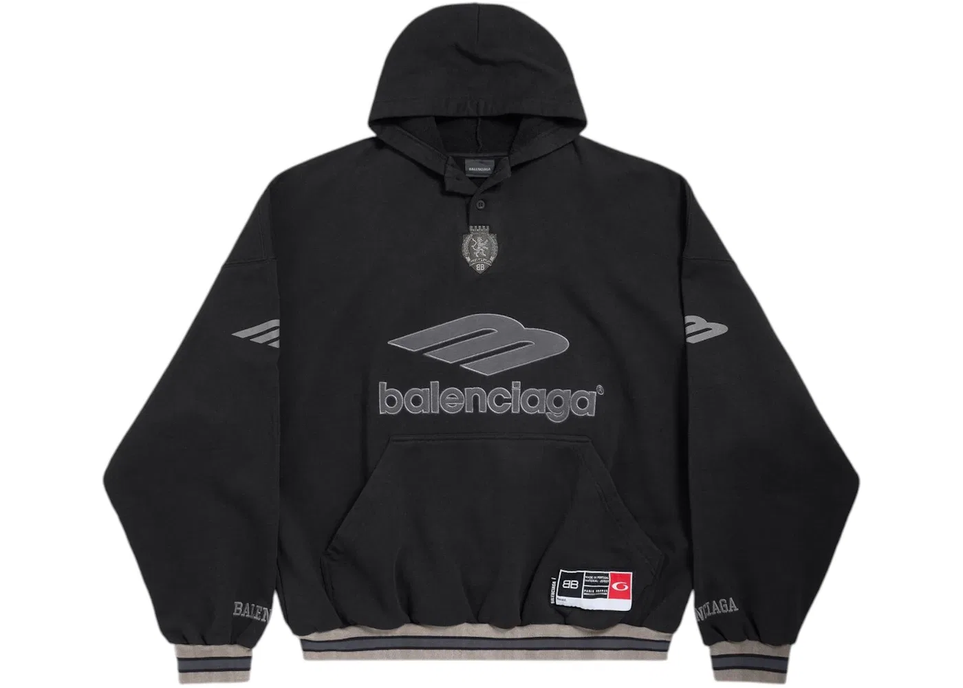 Мужское гибридное худи с поло Balenciaga Polo Over Hoodie, черный/антрацитовый