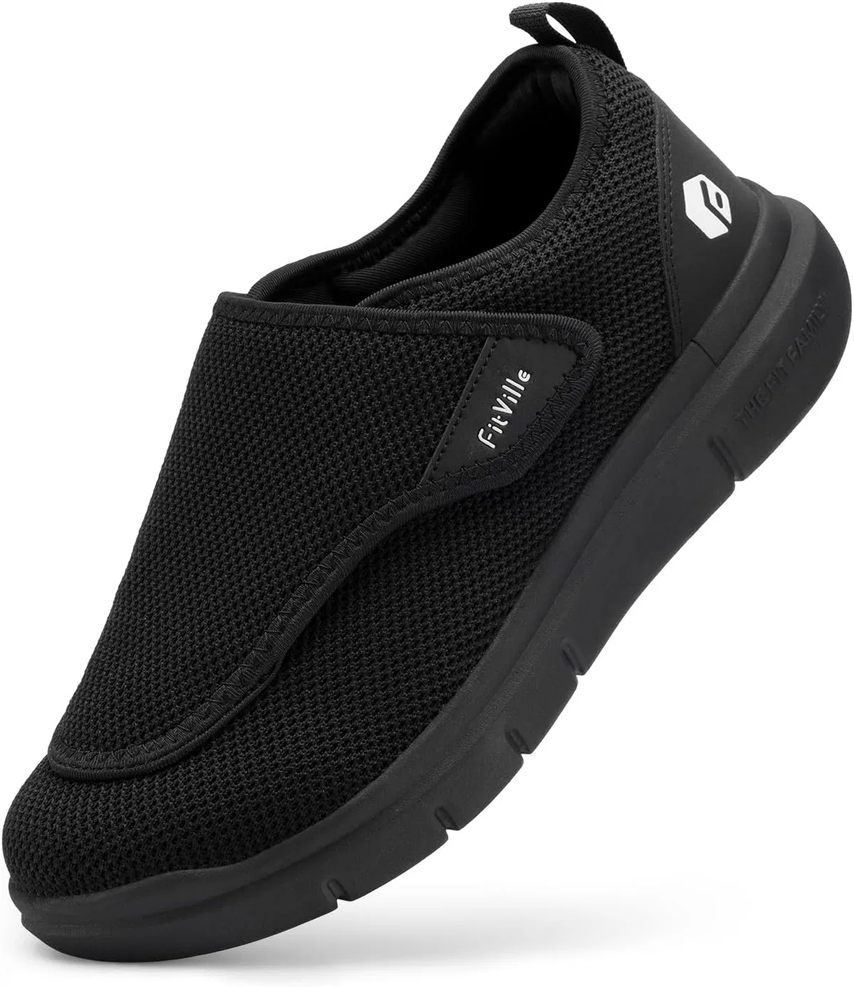Мужские очень широкие домашние тапочки FitVille EasyTop Wings V2 с застежкой на липучке, Black