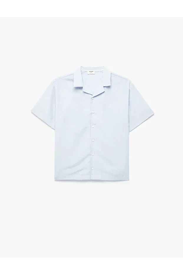 Детская рубашка для мальчиков с принтом Turn-Down collar short sleeve striped poplin shirt with embroidery detail on the back Koton, Ecru Striped — фото 4