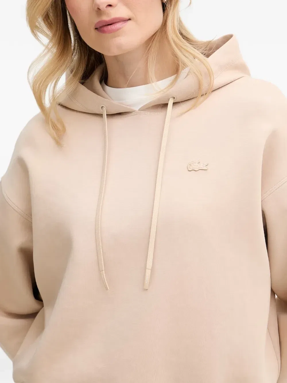 Худи Lacoste с логотипом-нашивкой и завязками, бежевый — фото 4