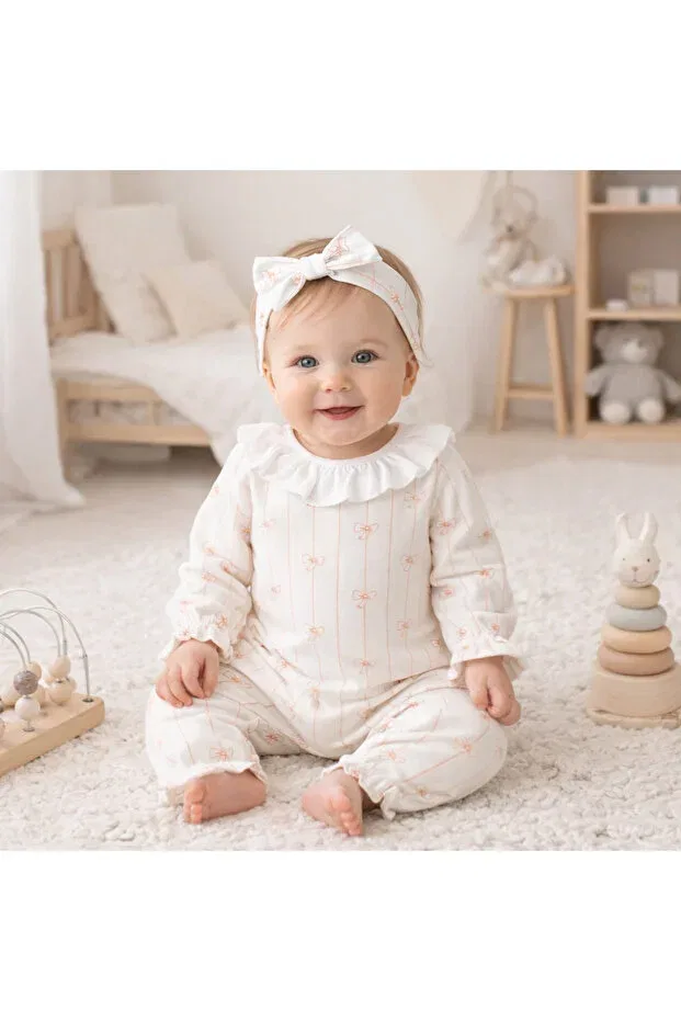Детский комбинезон для девочек с принтом Basics Limebabies, Ecru