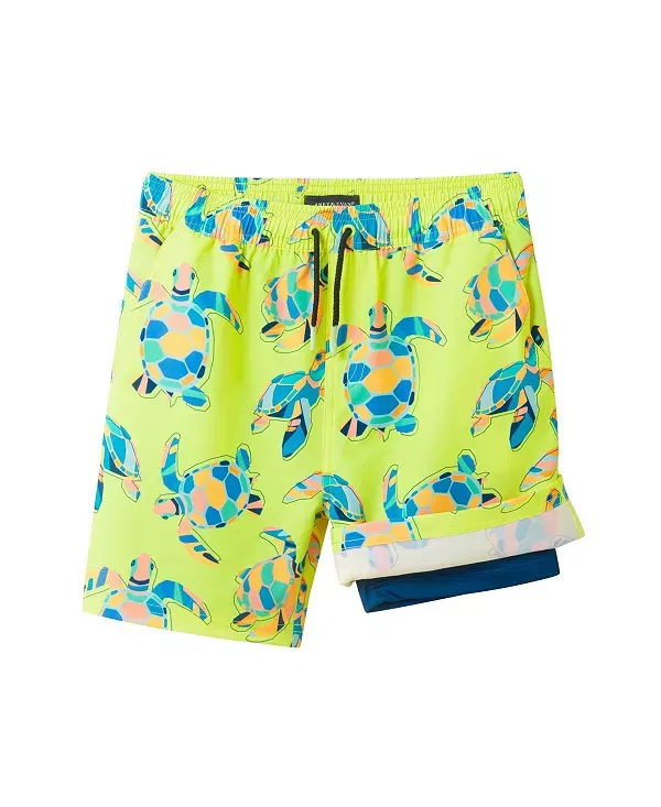 Мальчиковые плавки с принтом Turtle Comfort-Stretch Lined Boardshort Andy & Evan, Lime Turtle — фото 2