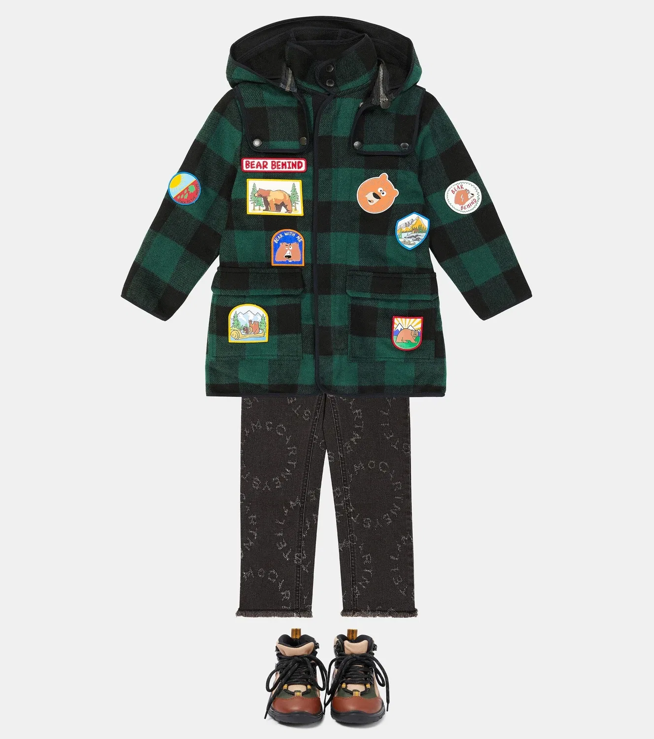 Пальто в клетку с капюшоном Stella Mccartney Kids, зеленый — фото 2