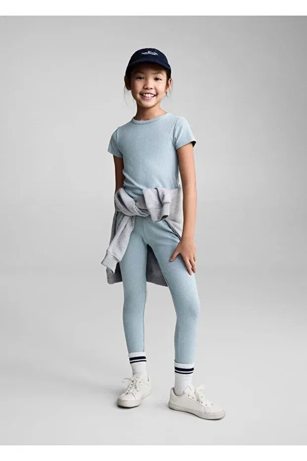 Детские леггинсы для девочек хлопковые Mango Kids, Sky Blue — фото 2