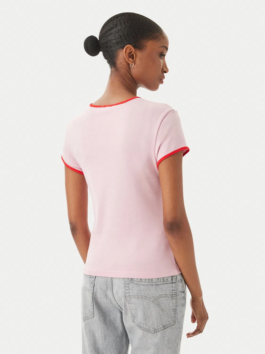 Женская футболка приталенного кроя Logo Graphic Ringer Tommy Hilfiger, светло-розовый — фото 3