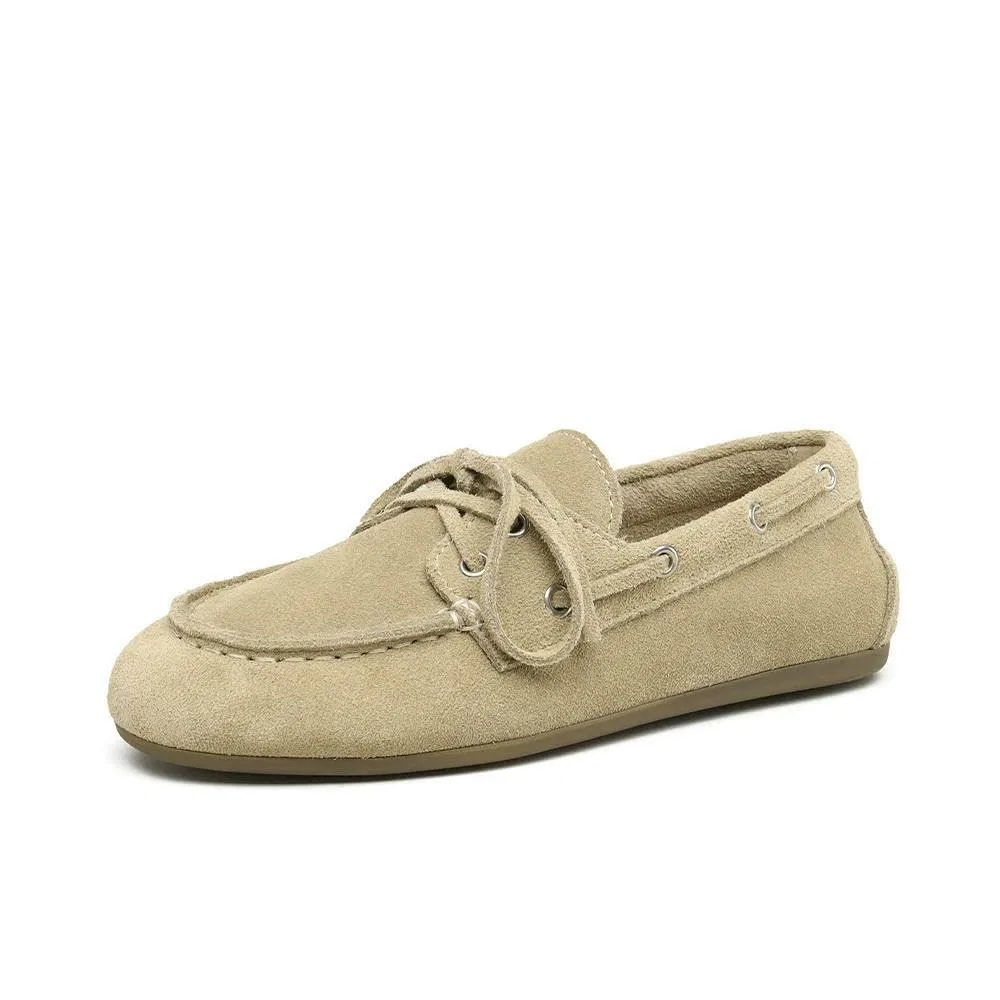 Детские кожаные лоферы для девочек Classic Style Boat Shoes, Beige — фото 4