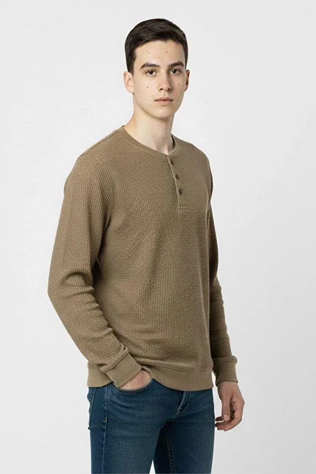 Детские свитшот для мальчиков с длинным рукавом Seasonal Button Detailed Bawelna Fabric Long Sleeve Boys' Sweatshirt Newkids, Brown — фото 2