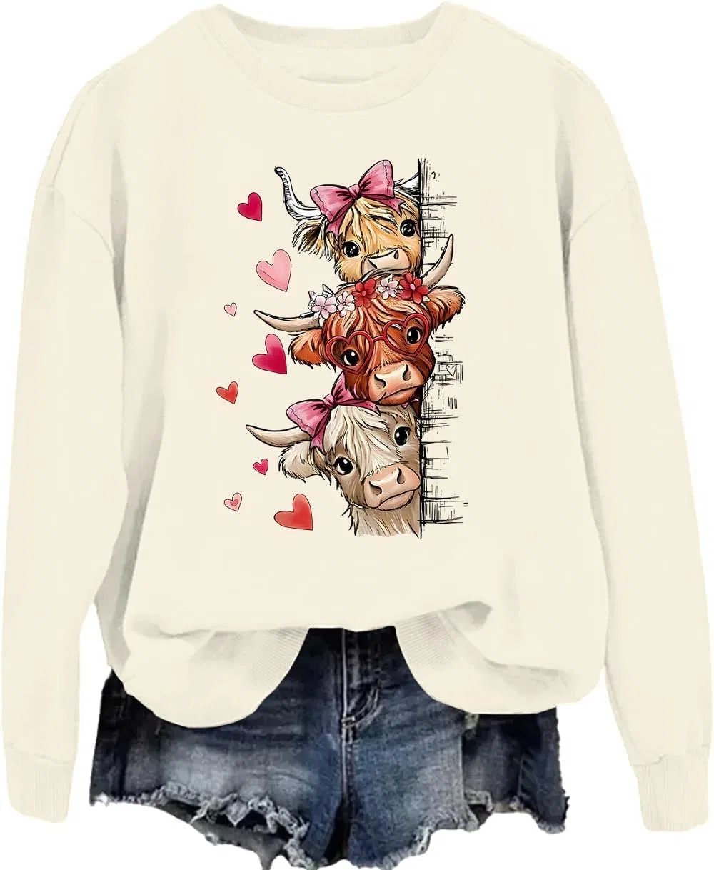 Мужское худи с принтом Valentine Highland Cow для мужчин и женщин, Khaki-1