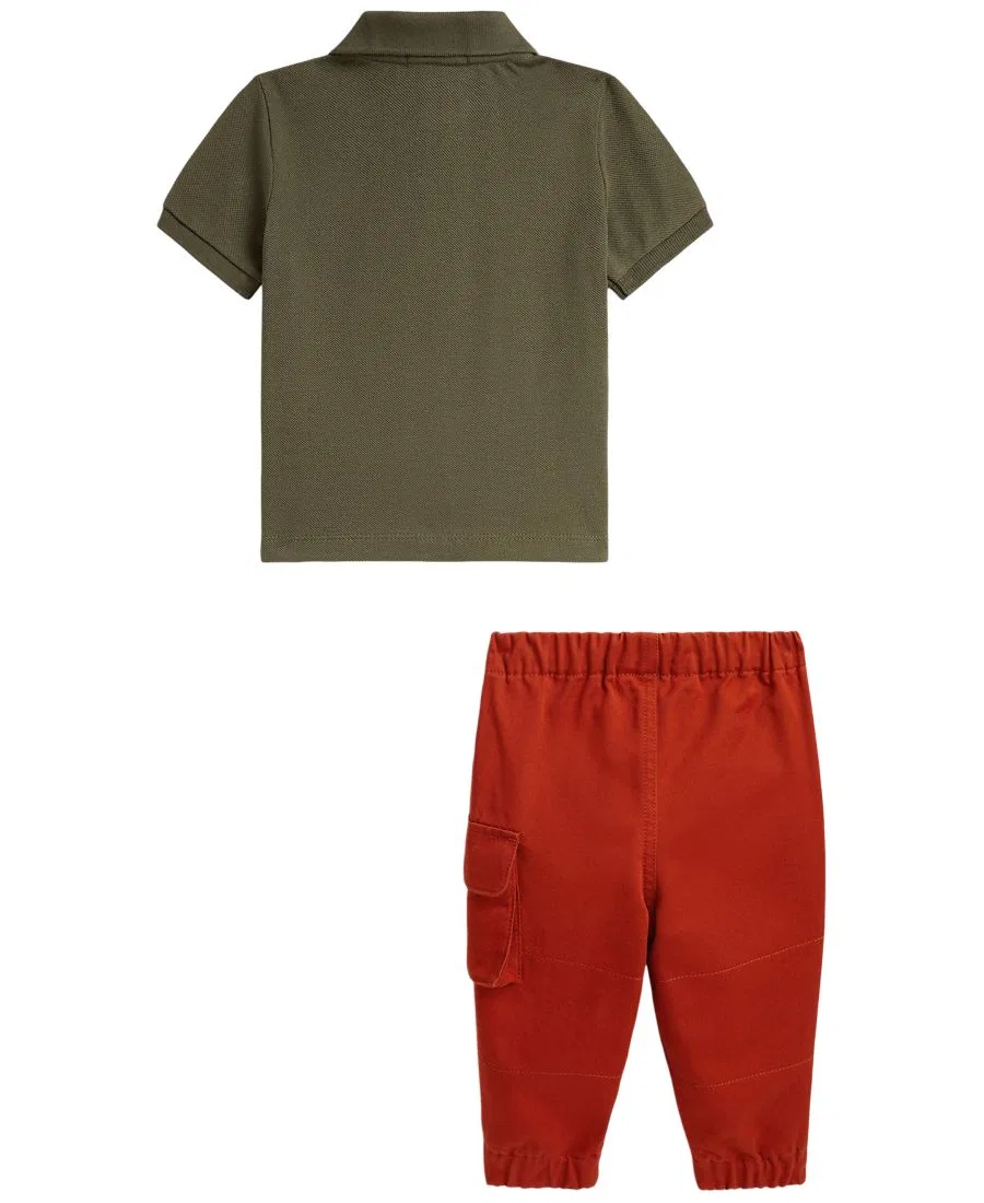 Комплект из поло и карго-брюк Polo Bear из хлопка Polo Ralph Lauren, Olive — фото 2
