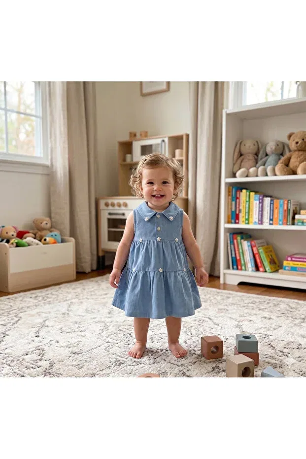 Детское джинсовое платье для девочек без рукавов Genybaby, Blue