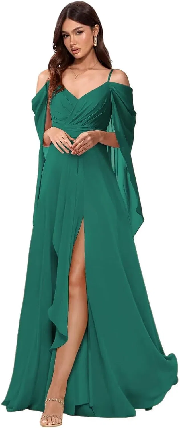 Женское длинное платье с разрезом Chiffon Bridesmaid, Peacock