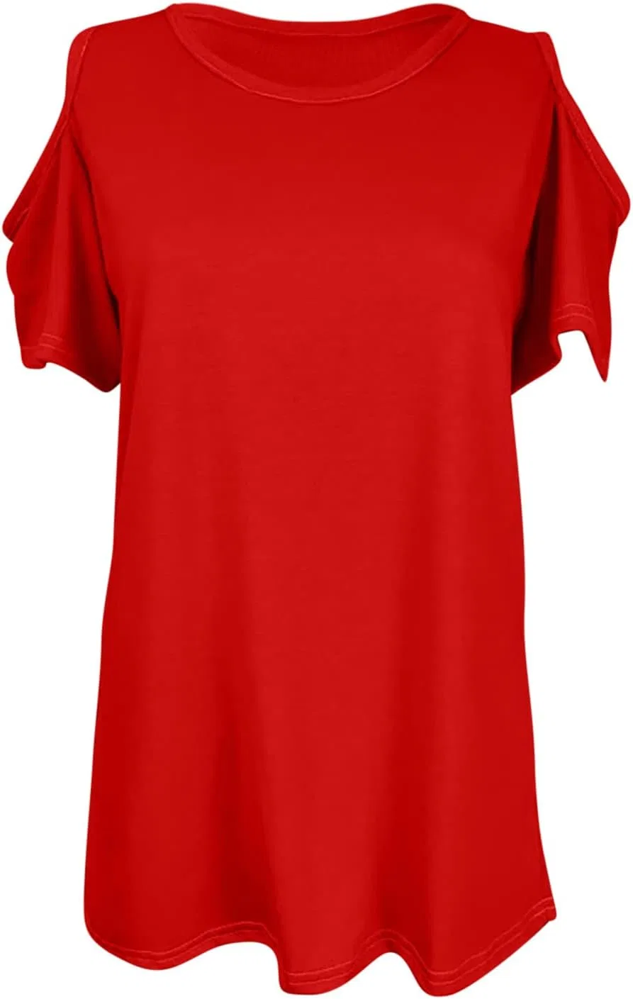 Женская футболка с открытыми плечами Crew Neck, Red — фото 3