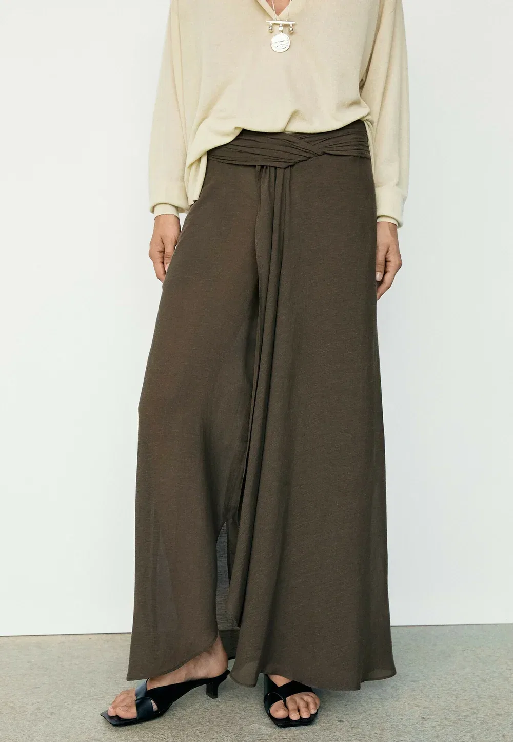 Полупрозрачная льняная юбка - юбка макси Massimo Dutti, Brown