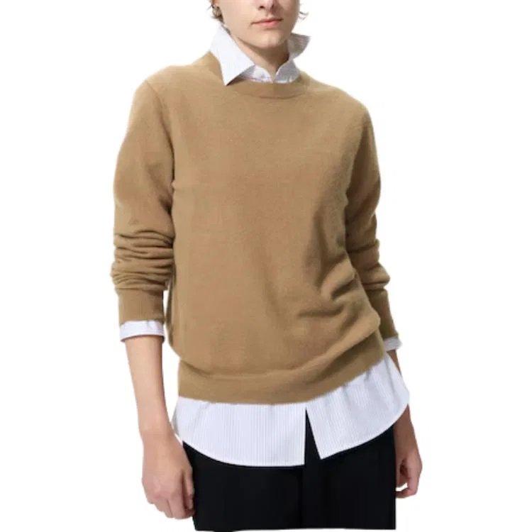Женский кашемировый свитер с круглым вырезом Beige UNIQLO, Beige