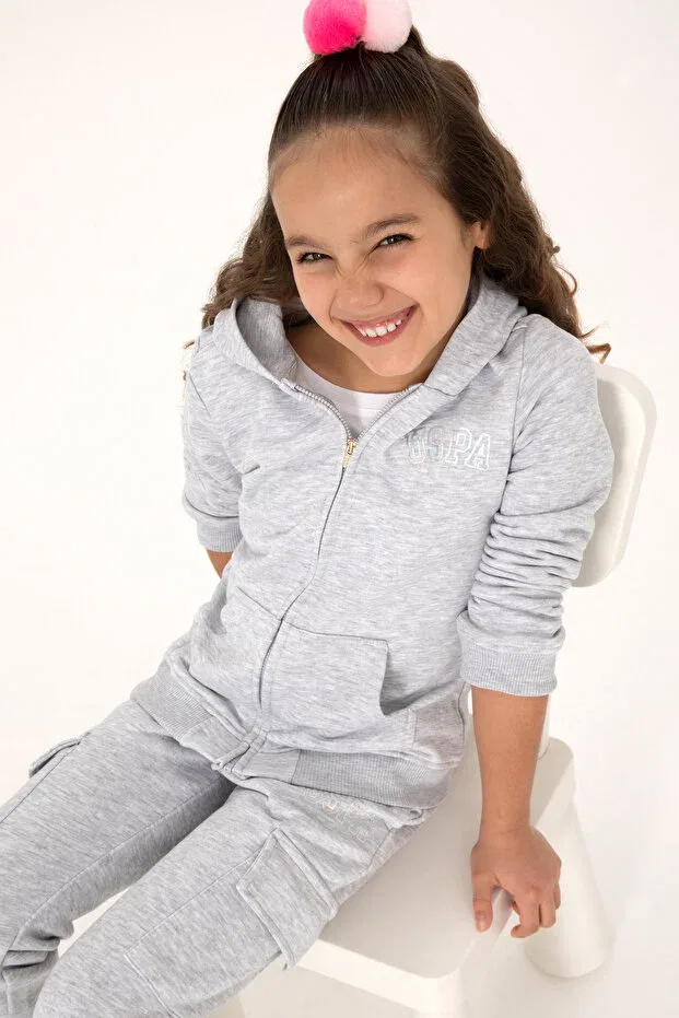Детские свитшот для девочек с капюшоном U.S. Polo Assn., Light Gray Melange
